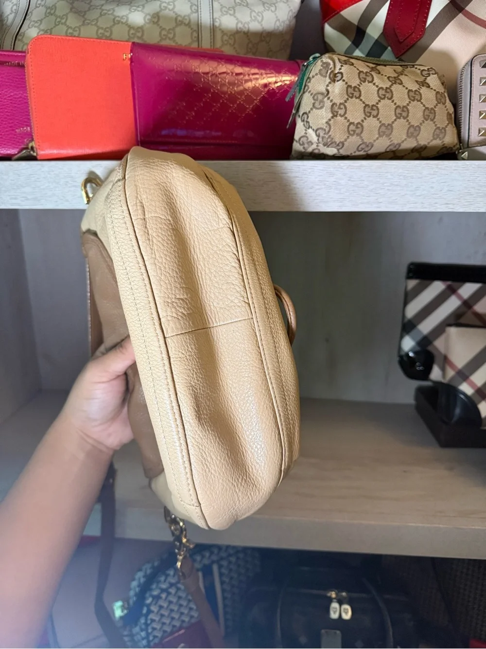 Tory Burch Two-Tone Camel and Beige Pebbled Leather Crossbody